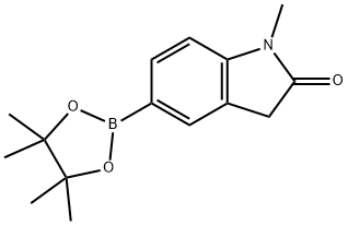1-メチル-5-(4,4,5,5-テトラメチル-1,3,2-ジオキサボロラン-2-イル)インドリン-2-オン 化学構造式