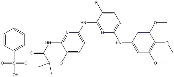 6-[[5-氟-2-[(3,4,5-三甲氧基苯基)氨基]-4-嘧啶基]氨基]-2,2-二甲基-2H-吡啶并[3,2-B]-1,4-恶嗪-3(4H)-酮苯磺酸盐 结构式
