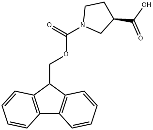 (R)-1-(((9H-フルオレン-9-イル)メトキシ)カルボニル)ピロリジン-3-カルボン酸 化学構造式