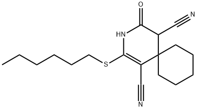 2-(hexylsulfanyl)-4-oxo-3-azaspiro[5.5]undec-1-ene-1,5-dicarbonitrile Structure