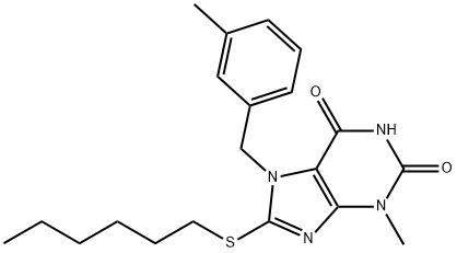 8-(hexylsulfanyl)-3-methyl-7-(3-methylbenzyl)-3,7-dihydro-1H-purine-2,6-dione Structure