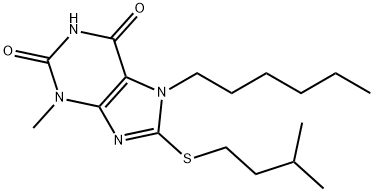 7-hexyl-8-(isopentylsulfanyl)-3-methyl-3,7-dihydro-1H-purine-2,6-dione Structure