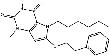 7-hexyl-3-methyl-8-[(2-phenylethyl)sulfanyl]-3,7-dihydro-1H-purine-2,6-dione Structure