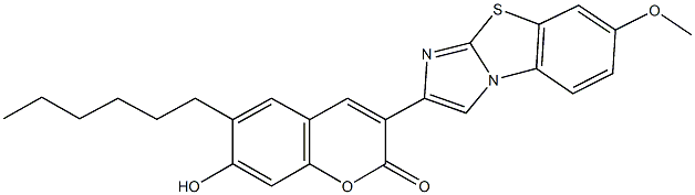 6-hexyl-7-hydroxy-3-(7-methoxyimidazo[2,1-b][1,3]benzothiazol-2-yl)-2H-chromen-2-one Structure