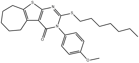 2-(heptylsulfanyl)-3-(4-methoxyphenyl)-3,5,6,7,8,9-hexahydro-4H-cyclohepta[4,5]thieno[2,3-d]pyrimidin-4-one Structure