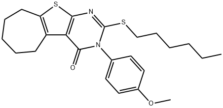 2-(hexylsulfanyl)-3-(4-methoxyphenyl)-3,5,6,7,8,9-hexahydro-4H-cyclohepta[4,5]thieno[2,3-d]pyrimidin-4-one Structure