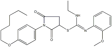 1-[4-(hexyloxy)phenyl]-2,5-dioxo-3-pyrrolidinyl N-ethyl-N'-(2-methoxyphenyl)imidothiocarbamate Structure