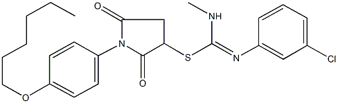 1-[4-(hexyloxy)phenyl]-2,5-dioxo-3-pyrrolidinyl N'-(3-chlorophenyl)-N-methylimidothiocarbamate Structure