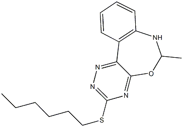 hexyl 6-methyl-6,7-dihydro[1,2,4]triazino[5,6-d][3,1]benzoxazepin-3-yl sulfide|