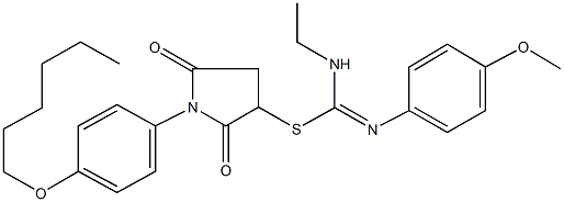 1-[4-(hexyloxy)phenyl]-2,5-dioxo-3-pyrrolidinyl N-ethyl-N'-(4-methoxyphenyl)imidothiocarbamate Structure