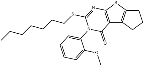 2-(heptylsulfanyl)-3-(2-methoxyphenyl)-3,5,6,7-tetrahydro-4H-cyclopenta[4,5]thieno[2,3-d]pyrimidin-4-one Structure