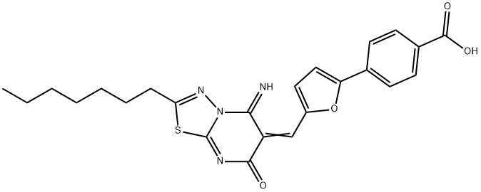4-{5-[(2-heptyl-5-imino-7-oxo-5H-[1,3,4]thiadiazolo[3,2-a]pyrimidin-6(7H)-ylidene)methyl]-2-furyl}benzoic acid Structure