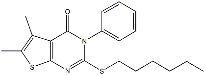 2-(hexylsulfanyl)-5,6-dimethyl-3-phenylthieno[2,3-d]pyrimidin-4(3H)-one Structure