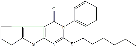 2-(hexylsulfanyl)-3-phenyl-3,5,6,7-tetrahydro-4H-cyclopenta[4,5]thieno[2,3-d]pyrimidin-4-one Structure