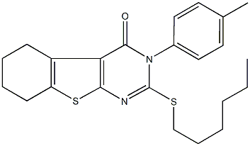 2-(hexylsulfanyl)-3-(4-methylphenyl)-5,6,7,8-tetrahydro[1]benzothieno[2,3-d]pyrimidin-4(3H)-one 结构式