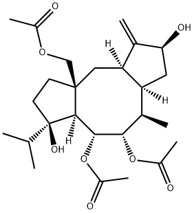 [2S,3aα,6aα,10aα,(-)]-9aβ-(Acetoxymethyl)tetradecahydro-7-isopropyl-4β-methyl-1-methylenedicyclopenta[a,d]cyclooctene-2β,5α,6α,7β-tetrol 5,6-diacetate Struktur