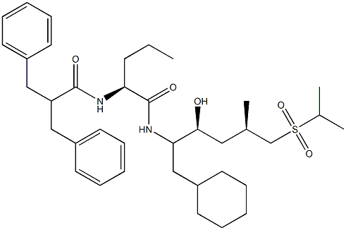 (2S)-2-(2-ベンジル-3-フェニルプロパンアミド)-N-[(2S,3S,5R)-1-シクロヘキシル-3-ヒドロキシ-5-メチル-6-(プロパン-2-スルホニル)ヘキサン-2-イル]ペンタンアミド 化学構造式
