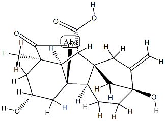 3β,4aα,7-トリヒドロキシ-1β-メチル-8-メチレンギバン-1α,10β-ジカルボン酸1,4a-ラクトン 化学構造式