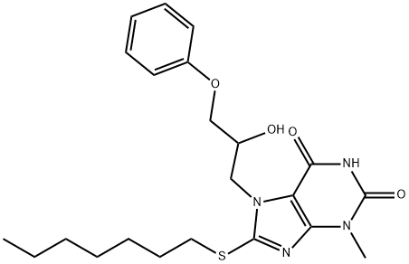 8-(heptylsulfanyl)-7-(2-hydroxy-3-phenoxypropyl)-3-methyl-3,7-dihydro-1H-purine-2,6-dione Structure
