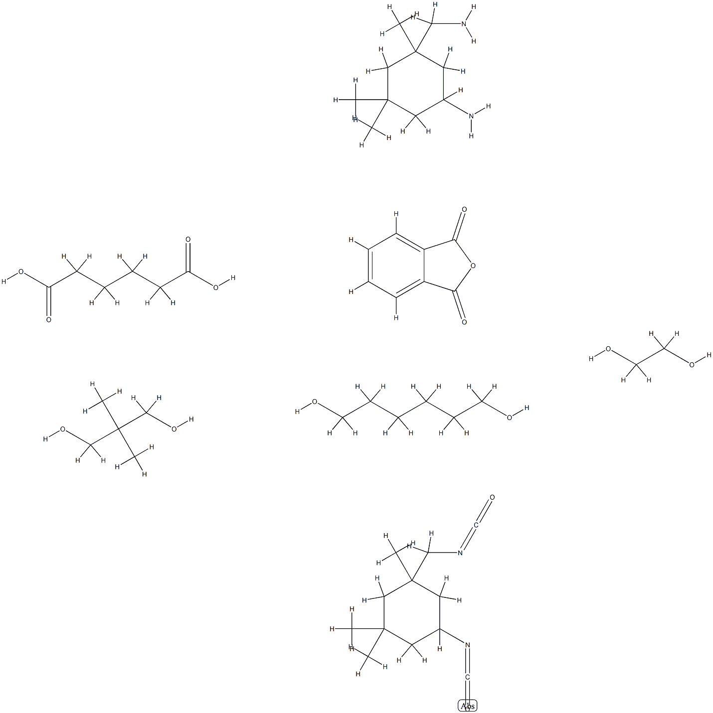 Hexanedioic acid, polymer with 5-amino-1,3,3-trimethylcyclohexane-methanamine, 2,2-dimethyl-1,3-propanediol, 1,2-ethanediol, 1,6-hexanediol, 1,3-isobenzofurandione and 5-isocyanato-1-(isocyanatomethyl)-1,3,3-trimethylcyclohexane|己二酸与5-氨基-1,3,3-三甲环己烷-甲胺、2,2-二甲-1,3-丙二醇、1,2-乙二醇、1,6-己二醇、邻苯二甲酸酐和5-异氰酸基-1-(异氰酸甲基)-1,3,3-三甲基环己烷的聚合物