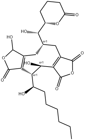 4,5,8,9,10,11-Hexahydro-4,8-dihydroxy-5-(1-hydroxyheptyl)-10-[hydroxy(tetrahydro-6-oxo-2H-pyran-2-yl)methyl]-1H-cyclonona[1,2-c:5,6-c']difuran-1,3,6-trione Structure