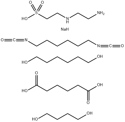 Hexanedioic acid, polymer with 2-[2-aminoethyl) amino] ethanesulfonic acid monosodium salt, 1,4-butanediol, 1,6-diisocyanatohexane and 1,6-hexanediol Structure