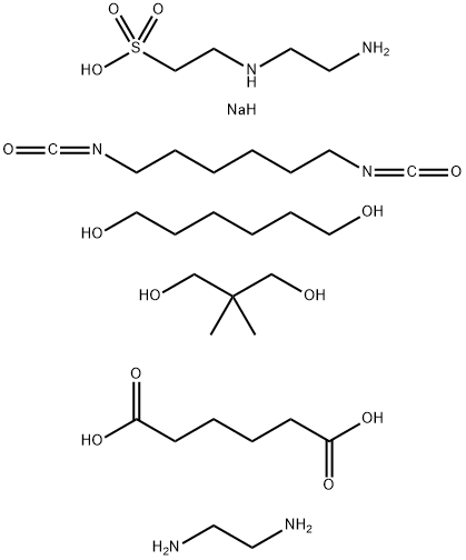 Hexanedioic acid, polymer with 2-(2-aminoethyl)aminoethanesulfonic acid monosodium salt, 1,6-diisocyanatohexane, 2,2-dimethyl-1,3-propanediol, 1,2-ethanediamine and 1,6-hexanediol Structure