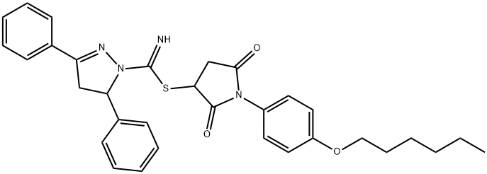 1-[4-(hexyloxy)phenyl]-2,5-dioxo-3-pyrrolidinyl 3,5-diphenyl-4,5-dihydro-1H-pyrazole-1-carbimidothioate|
