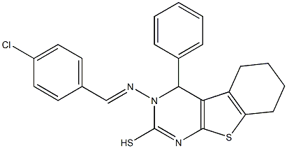 3,4,5,6,7,8-Hexahydro-3-(p-chlorobenzylideneamino)-4-phenyl[1]benzothieno[2,3-d]pyrimidine-2-thiol Structure