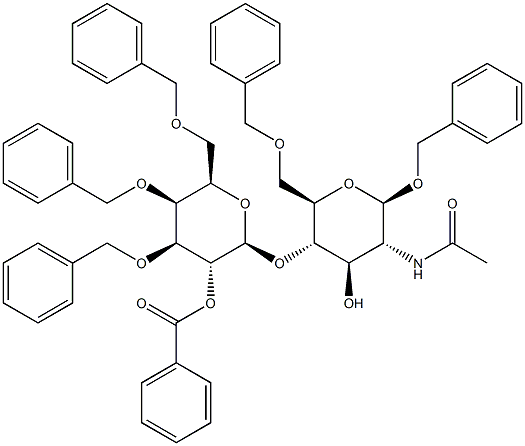 2-Acetamido-1,6-di-O-benzyl-4-O-(2-O-benzoyl-3,4,6-tri-O-benzyl-b-D-galactopyranosyl)-2-deoxy-b-D-glucopyranoside Structure