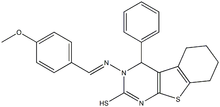 3,4,5,6,7,8-Hexahydro-3-(p-methoxybenzylideneamino)-4-phenyl[1]benzothieno[2,3-d]pyrimidine-2-thiol Structure