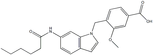 4-(6-Hexanoylamino-1H-indol-1-ylmethyl)-3-methoxybenzoic acid Structure