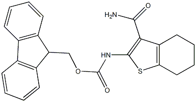 9H-fluoren-9-ylmethyl 3-(aminocarbonyl)-4,5,6,7-tetrahydro-1-benzothien-2-ylcarbamate Structure