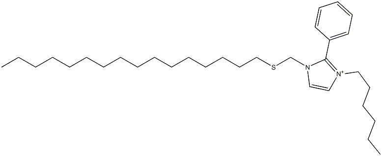3-Hexyl-2-phenyl-1-[(hexadecylthio)methyl]-1H-imidazol-3-ium 结构式