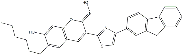 3-[4-(9H-fluoren-2-yl)-1,3-thiazol-2-yl]-6-hexyl-7-hydroxy-2H-chromen-2-one oxime Structure