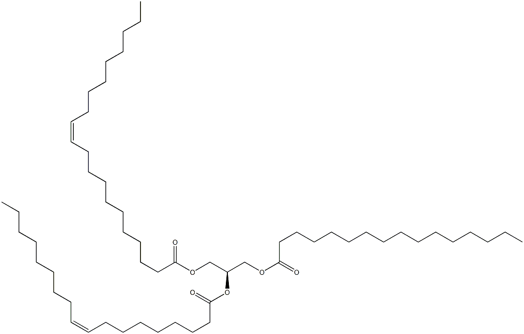 1-hexadecanoyl-2-(9Z-octadecenoyl)-3-(11Z-eicosenoyl)-sn-glycerol Structure
