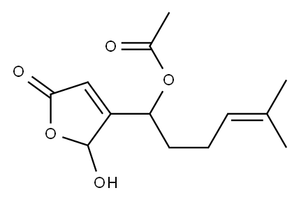 Acetic acid 1-[(2,5-dihydro-2-hydroxy-5-oxofuran)-3-yl]-5-methyl-4-hexenyl ester Structure