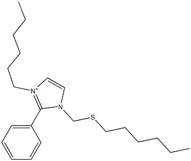 3-Hexyl-2-phenyl-1-[(hexylthio)methyl]-1H-imidazol-3-ium Structure