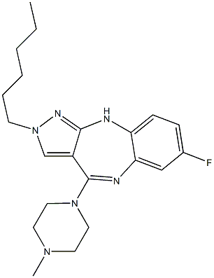 2-Hexyl-4-(4-methylpiperazin-1-yl)-7-fluoro-2,10-dihydropyrazolo[3,4-b][1,5]benzodiazepine