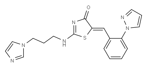 2-{[3-(1H-imidazol-1-yl)propyl]amino}-5-{(E)-[2-(1H-pyrazol-1-yl)phenyl]methylidene}-1,3-thiazol-4(5H)-one