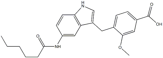 4-[5-Hexanoylamino-1H-indol-3-ylmethyl]-3-methoxybenzoic acid Structure