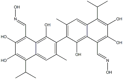 1,1',6,6',7,7'-Hexahydroxy-5,5'-diisopropyl-3,3'-dimethyl-2,2'-binaphthalene-8,8'-dicarbaldehyde dioxime Structure