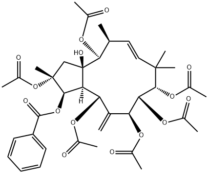 2,5,7,8,9,14-六乙酰氧基-3-苯甲酰基氧基-15-羟基-6(17),11E-麻风树属二烯, 210108-86-4, 结构式