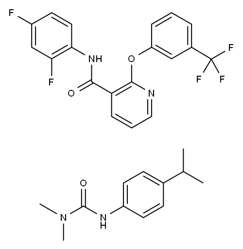 3-Pyridinecarboxamide, N-(2,4-difluorophenyl)-2-[3-(trifluoromethyl)phenoxy]-, mixt. with N,N-dimethyl-N'-[4-(1-methylethyl)phenyl]urea|