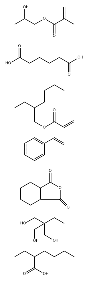 Hexanedioic acid, polymer with ethenylbenzene, 2-ethylhexyl 2-propenoate, 2-ethyl-2-(hydroxymethyl)-1,3-propanediol, hexahydro-1,3-isobenzofurandione and 2-hydroxyethyl 2-methyl-2-propenoate, 2-ethylhexanoate Structure