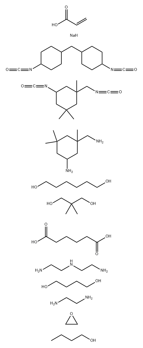 Hexanedioic acid, polymer with N-(2-aminoethyl)-1,2-ethanediamine, 5-amino-1,3,3-trimethylcyclohexanemethanamine, 1,4-butanediol, 2,2-dimethyl-1,3-propanediol, 1,2-ethanediamine, 1,6-hexanediol, 5-isocyanato-1-(isocyanatomethyl)-1,3,3-trimethylcyclohexane Structure