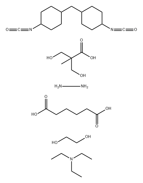 Hexanedioic acid, polymer with 1,2-ethanediol, hydrazine, 3-hydroxy-2-(hydroxymethyl)-2-methylpropanoic acid and 1,1'-methylenebis[4-isocyanatocyclohexane], compd. with N,N-diethylethanamine Structure