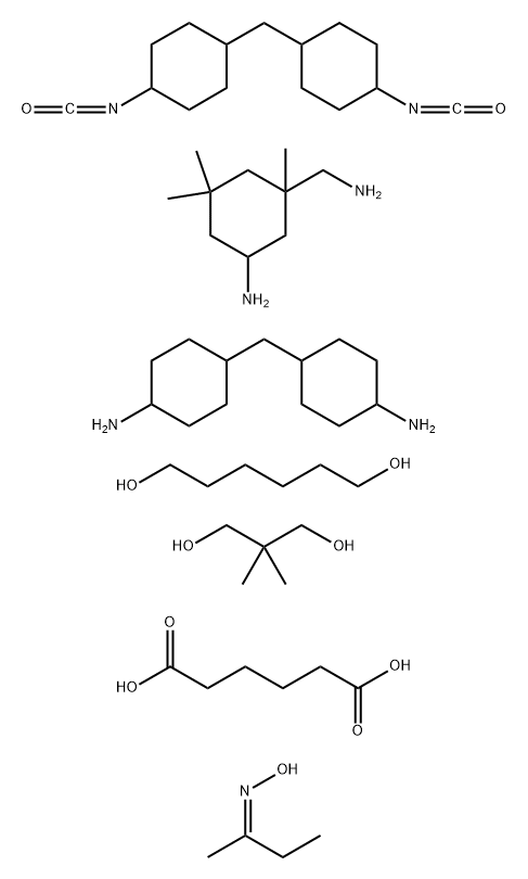 Hexanedioic acid, polymer with 5-amino-1,3,3-trimethylcyclohexanemethanamine, 2,2-dimethyl-1,3-propanediol, 1,6-hexanediol, 4,4'-methylenebis[cyclohexanamine] and 1,1'-methylenebis[4-isocyanatocyclohexane], Me Et ketone oxime-blocked Structure