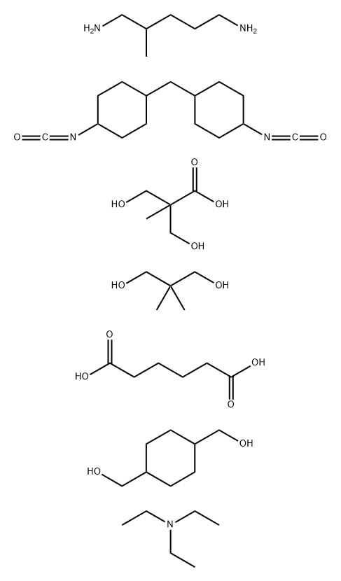 Hexanedioic acid, polymer with 1,4-cyclohexanedimethanol, 2,2-dimethyl-1,3-propanediol, 3-hydroxy-2-(hydroxymethyl)-2-methylpropanoic acid, 1,1-methylenebis4-isocyanatocyclohexane and 2-methyl-1,5-pentanediamine, compd. with N,N-diethylethanamine Structure