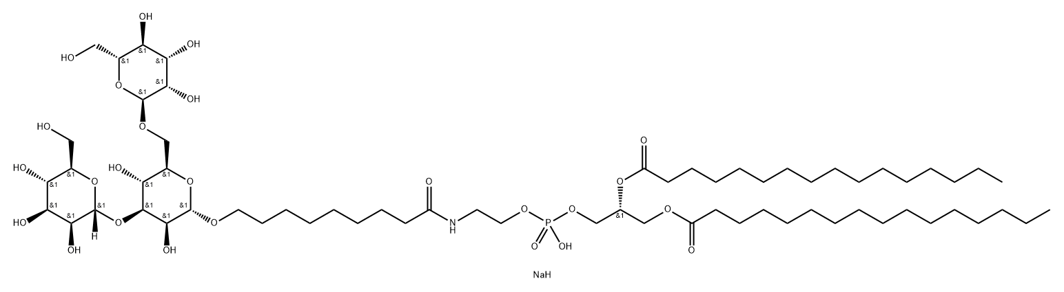 Hexadecanoic acid, (1R)-1-hydroxy2-9-(O-.alpha.-D-mannopyranosyl-(13)-O-.alpha.-D-mannopyranosyl-(16)-.alpha.-D-mannopyranosyl)oxy-1-oxononylaminoethoxyphosphinyloxymethyl-1,2-ethanediyl ester, monosodium salt Structure
